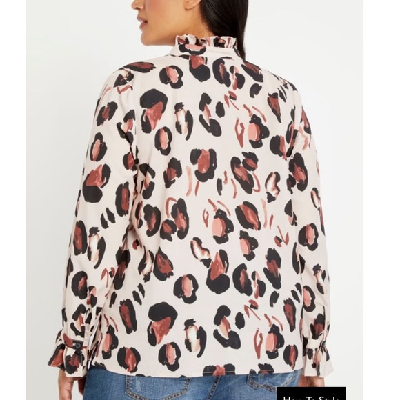 Eloquii Brown Black Animal Print Long Sleeve Blouse - Picture 2 of 9